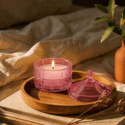 270ml - Cannes Vaso de lujo de vidrio para velas - Frasco de Vidrio Rosa - Candle Craft