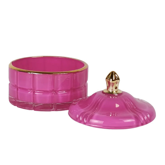 270ml - Cannes Vaso de lujo de vidrio para velas - Frasco de Vidrio Rosa Brillante con Oro - Candle Craft