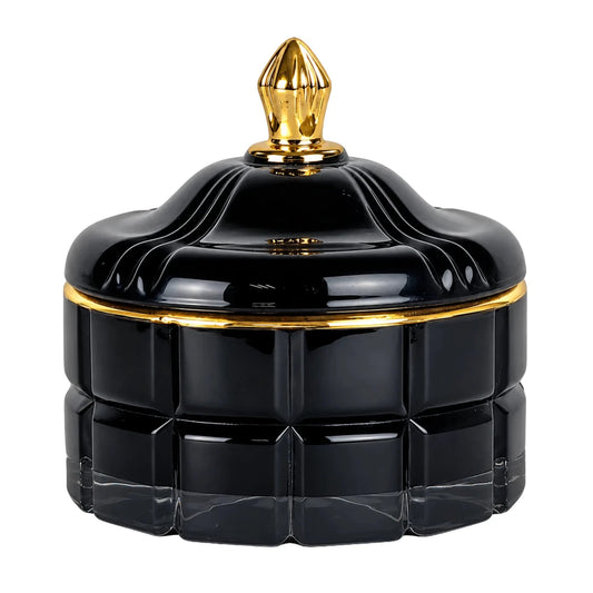 270ml - Cannes Vaso de lujo de vidrio para velas - Frasco Negro Brillante con Oro - Candle Craft