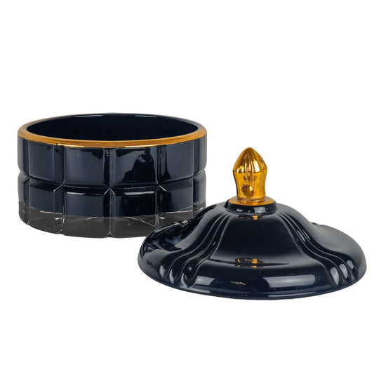 270ml - Cannes Vaso de lujo de vidrio para velas - Negro Brillante con Oro - Candle Craft