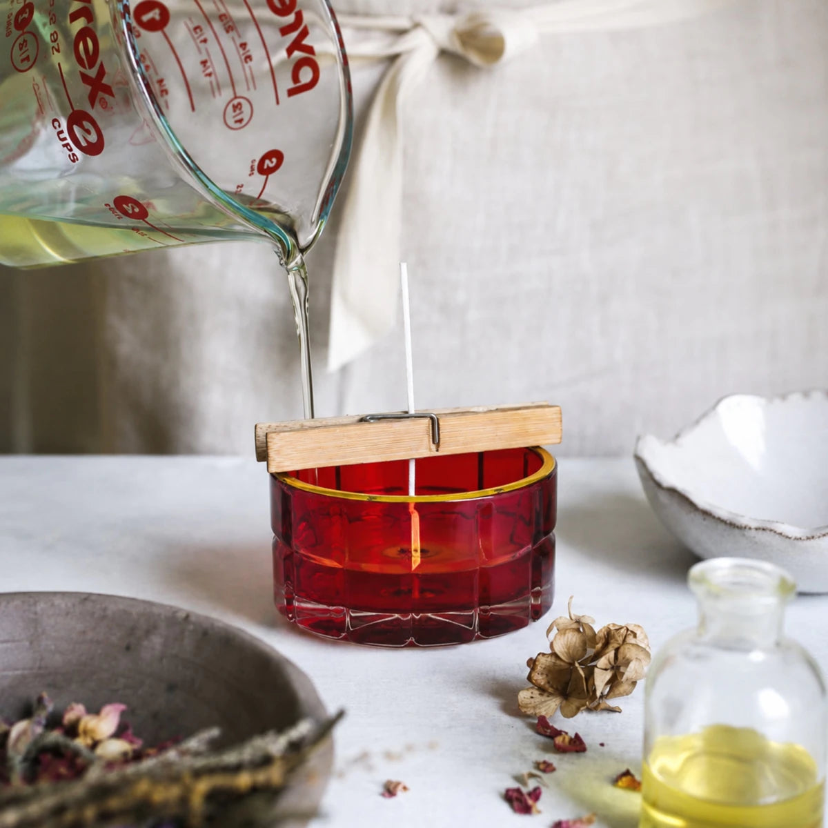 270ml - Cannes Vaso de lujo de vidrio para velas Rojo Vino Tinto - Frasco de Vidrio Rojo Cereza con Oro - Candle Craft