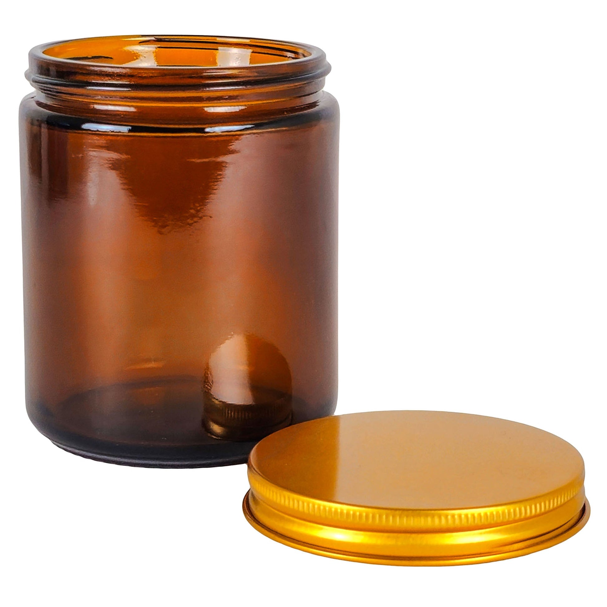 270ml - Miami Vaso de vidrio con rosca para velas - Ámbar con tapa dorada - Candle Craft