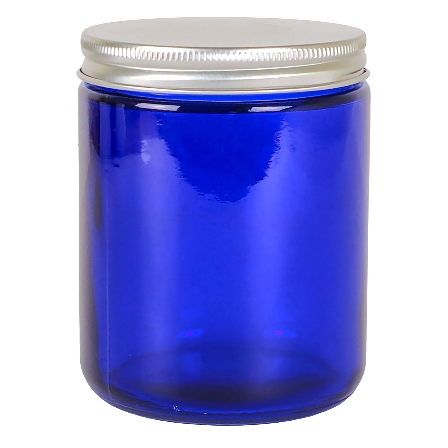 270ml - Miami Vaso de vidrio con rosca para velas - Azul con tapa plata - Candle Craft