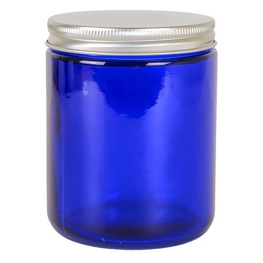 270ml - Miami Vaso de vidrio con rosca para velas - Azul con tapa plata - Candle Craft