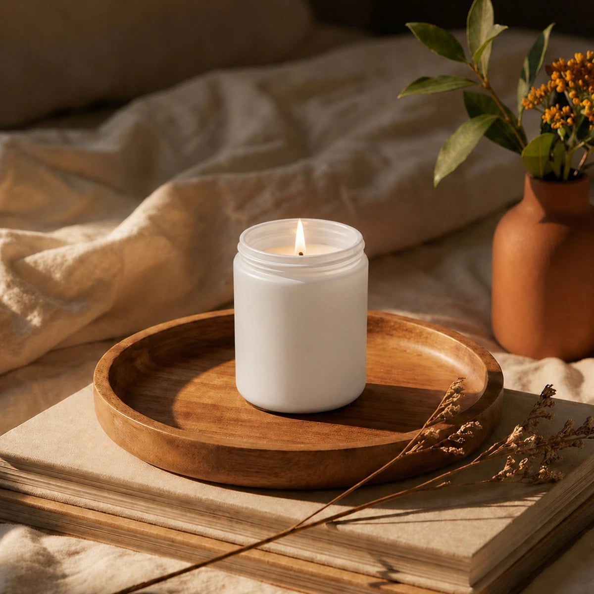 270ml - Miami Vaso de vidrio con rosca para velas - Frasco Blanco Mate con tapa Dorada - Candle Craft