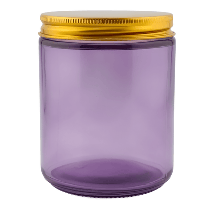 270ml - Miami Vaso de vidrio con rosca para velas - Morado con tapa dorada - Candle Craft