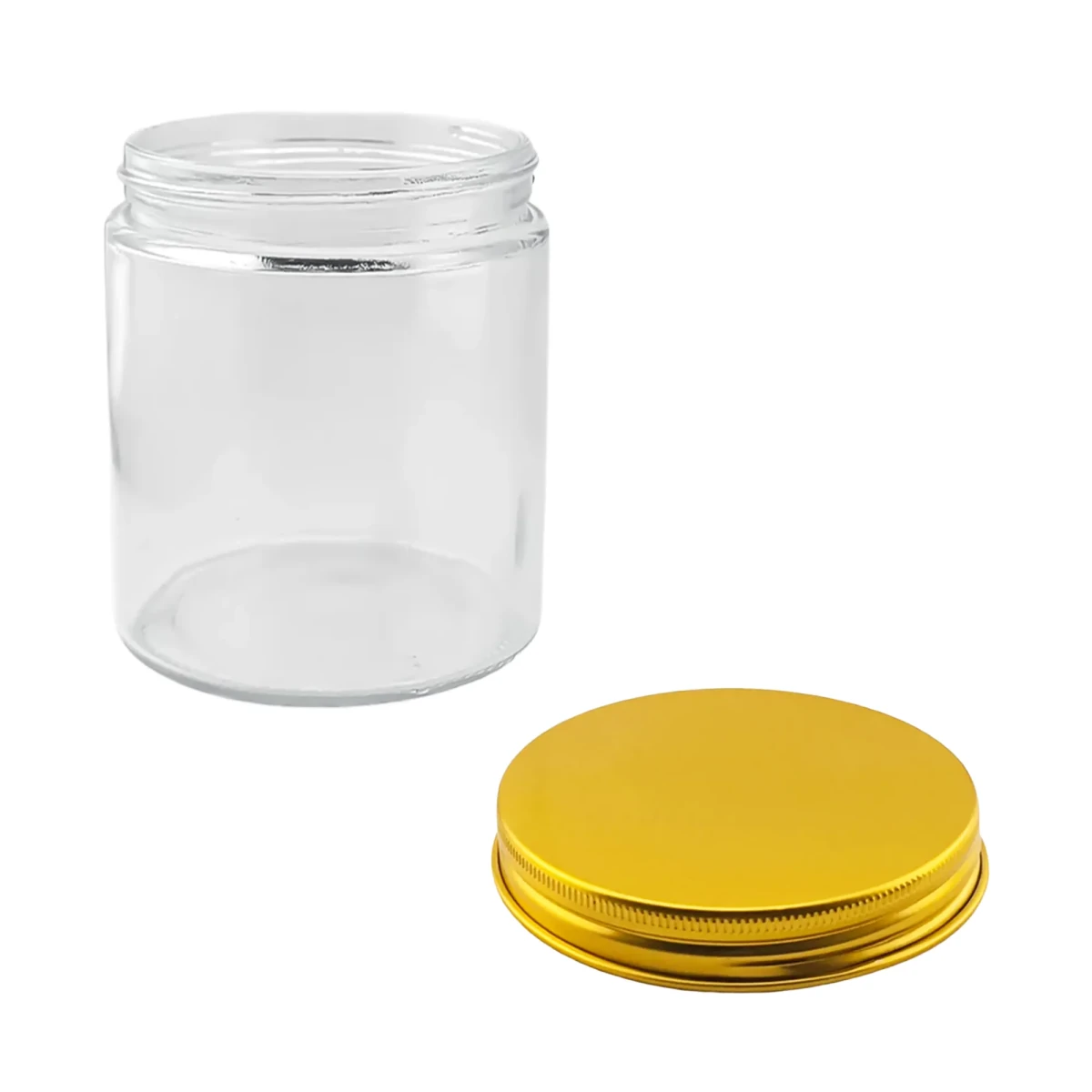 270ml - Miami Vaso de vidrio con rosca para velas - Transparente con tapa dorada - Candle Craft