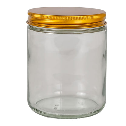 270ml - Miami Vaso de vidrio con rosca para velas - Transparente con tapa dorada - Candle Craft