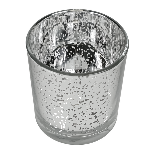 560ml - Mónaco Vaso de vidrio para velas - Plata Metálico con Salpicaduras