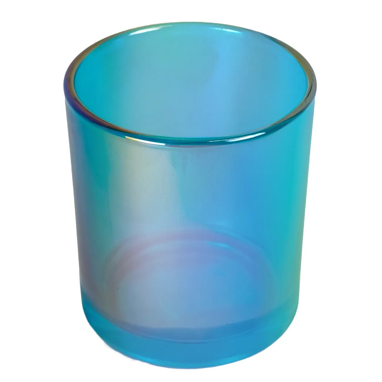 300ml - Mónaco Vaso de Vidrio para Velas - Azul Claro Tornasol Arcoíris Transparente - Candle Craft