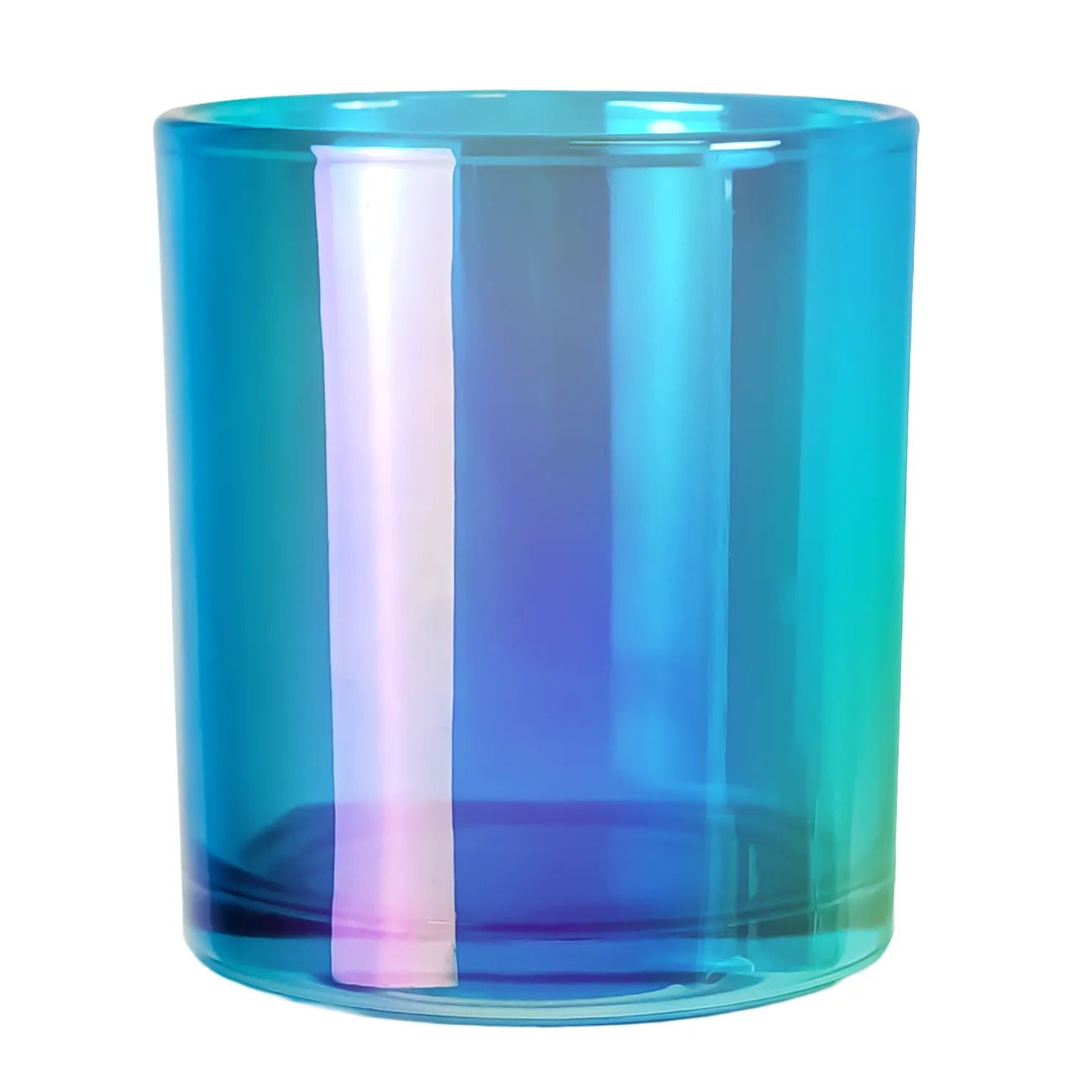 300ml - Mónaco Vaso de Vidrio para Velas - Azul Claro Tornasol Arcoíris Transparente - Candle Craft