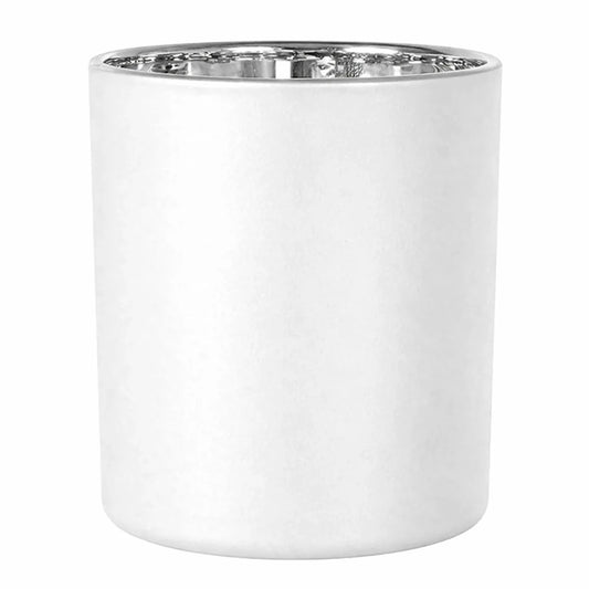 300ml - Mónaco Vaso de vidrio para velas - Blanco Mate / Plata Metálico - Candle Craft