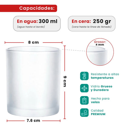 300ml - Mónaco Vaso de vidrio para velas - Blanco Satinado - Candle Craft