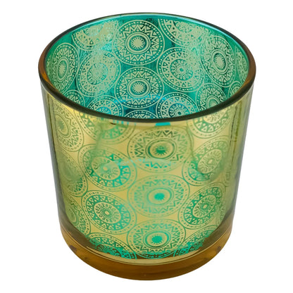300ml - Mónaco Vaso de vidrio para velas - Dorado / Azul Turquesa con Mandalas Zen Paz Vaso para Vela Meditación - Metálico - Candle Craft
