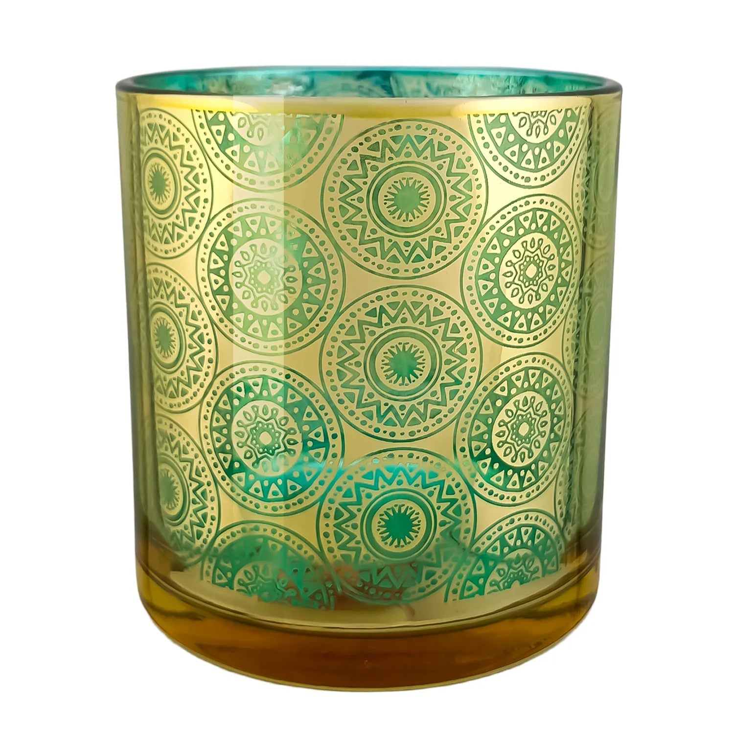 300ml - Mónaco Vaso de vidrio para velas - Dorado / Azul Turquesa con Mandalas Zen Paz Vaso para Vela Meditación - Metálico - Candle Craft
