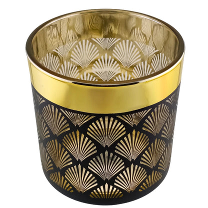 300ml - Mónaco Vaso de vidrio para velas - Dorado Metalico / Negro Mate con Silueta de Mandalas - Candle Craft
