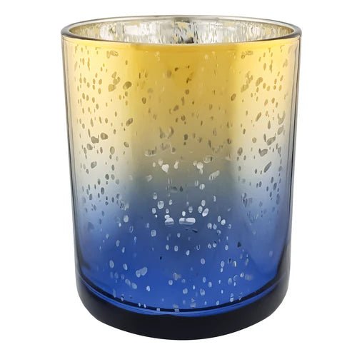 300ml - Mónaco Vaso de vidrio para velas - Dorado y Azul con Salpicaduras Metálico - Candle Craft