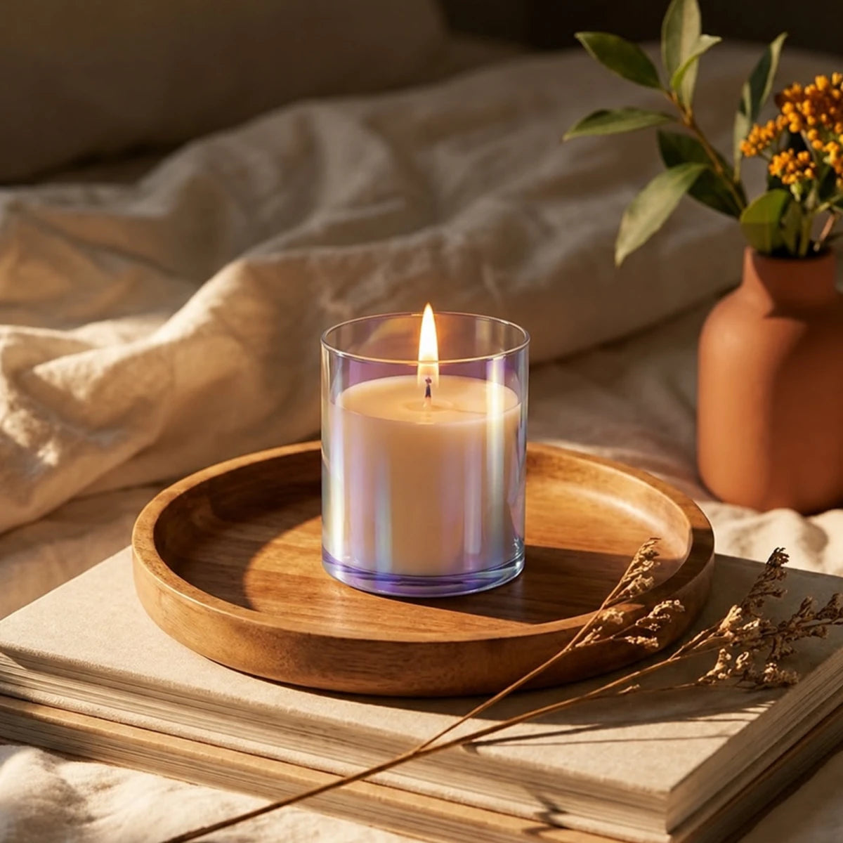 300ml - Mónaco Vaso de vidrio para velas - Frasco Azul Morado Transparente Tornasol - Candle Craft