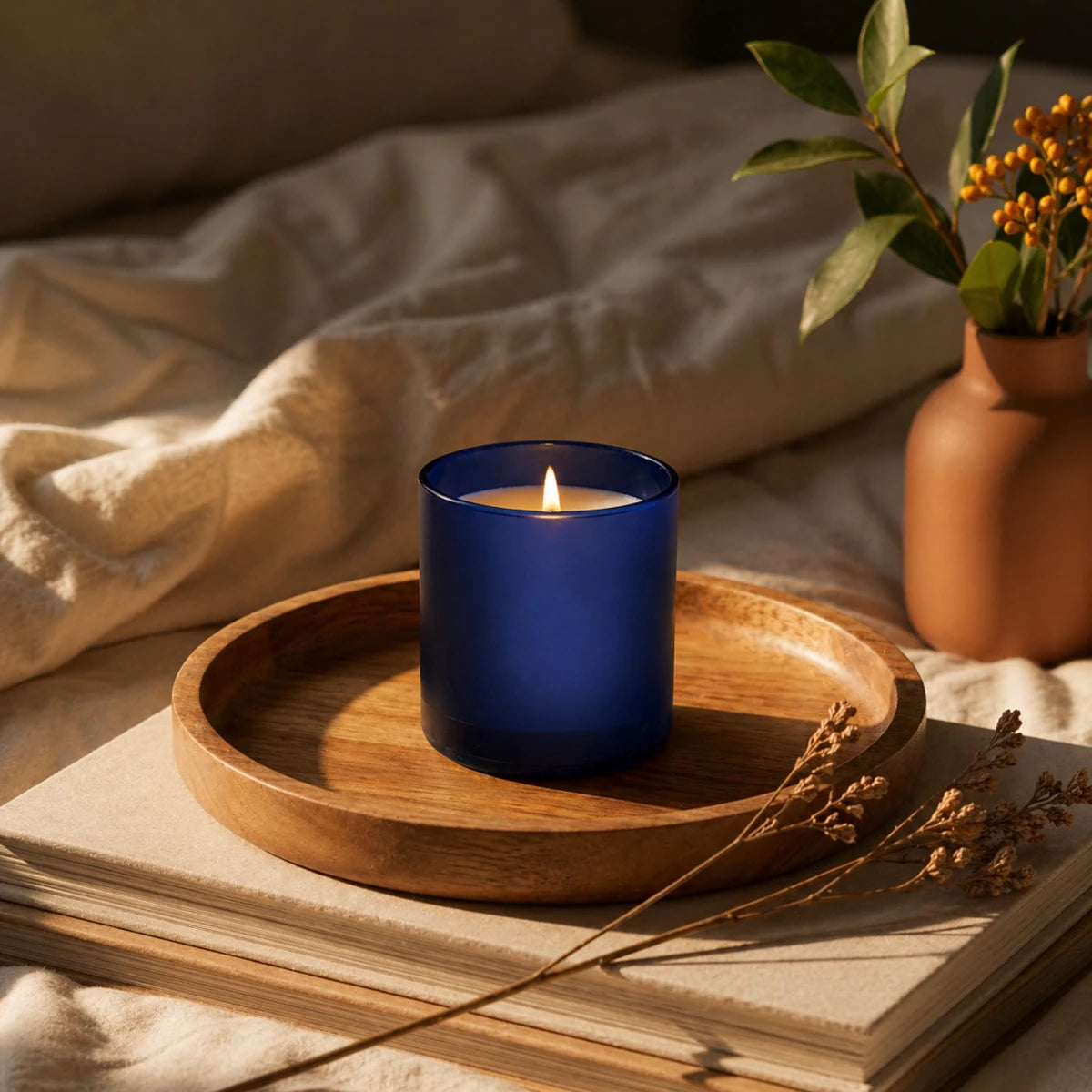 300ml - Mónaco Vaso de vidrio para velas - Frasco Azul Nocturno Mate - Candle Craft