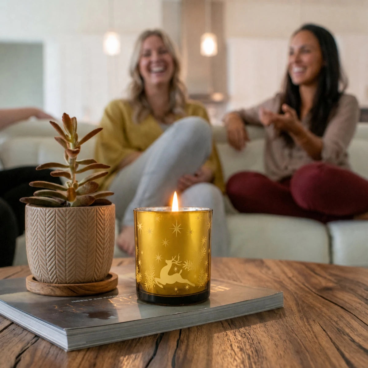 300ml - Mónaco Vaso de vidrio para velas - Frasco Dorado con Silueta de Estrellas Renos Navideñas - Candle Craft