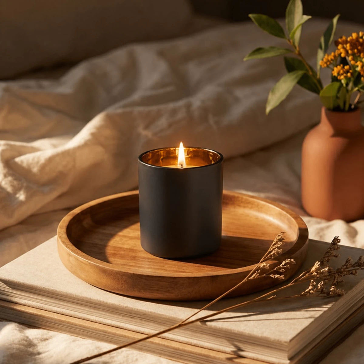 300ml - Mónaco Vaso de vidrio para velas - Frasco Negro Mate / Dorado Metálico - Candle Craft