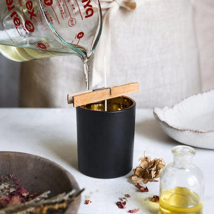 300ml - Mónaco Vaso de vidrio para velas - Frasco Negro Mate / Dorado Metálico - Candle Craft