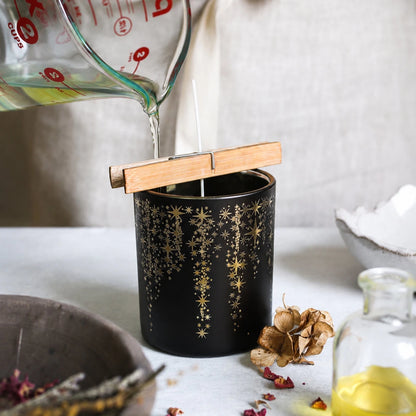 300ml - Mónaco Vaso de vidrio para velas - Frasco Negro Mate / Metálico con Siluetas de Estrellas - Candle Craft