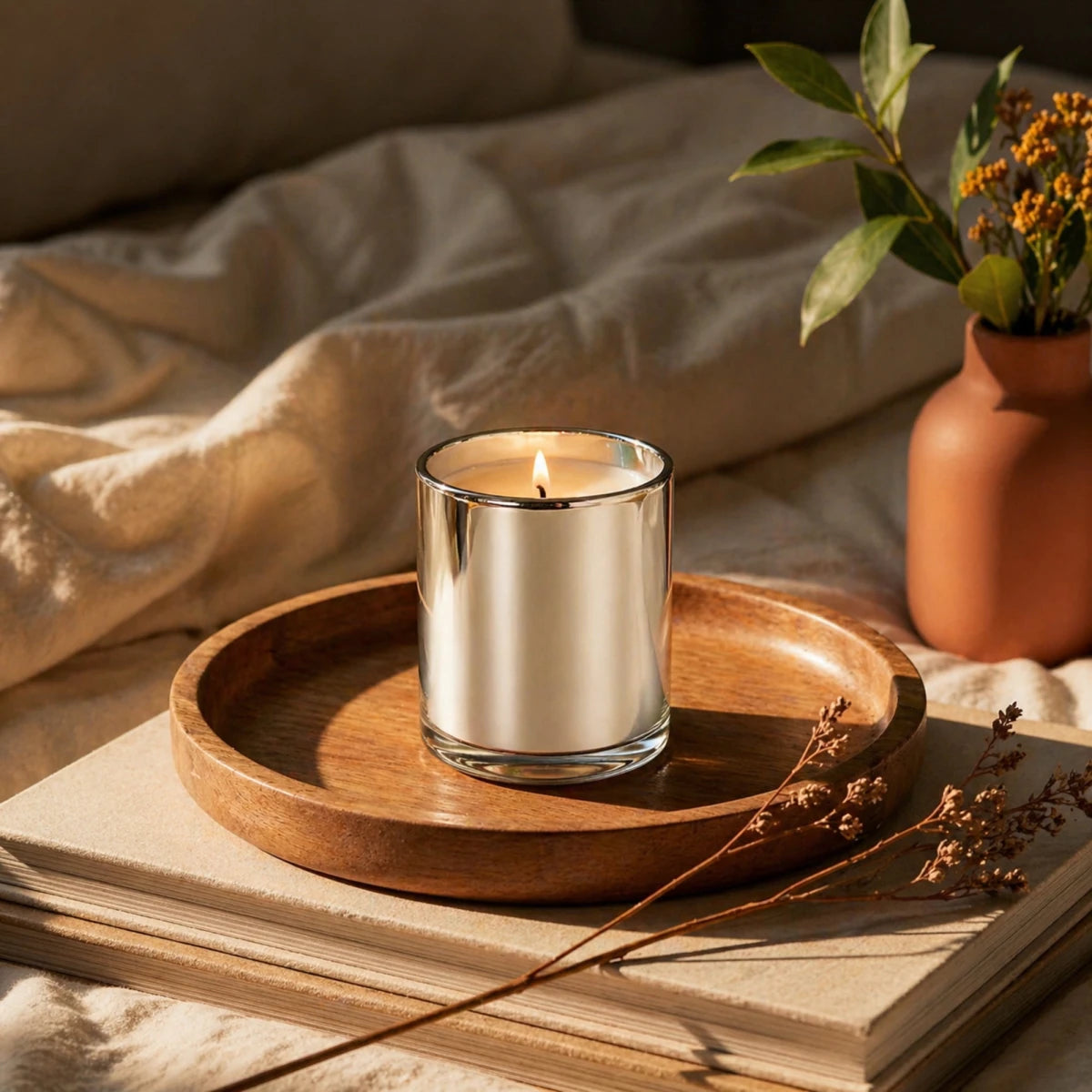 300ml - Mónaco Vaso de vidrio para velas - Frasco Plata Metálico - Candle Craft