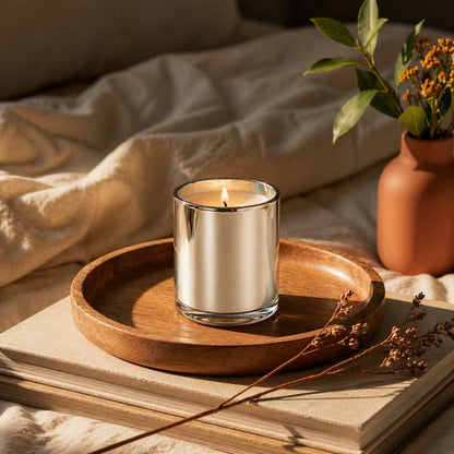 300ml - Mónaco Vaso de vidrio para velas - Frasco Plata Metálico - Candle Craft