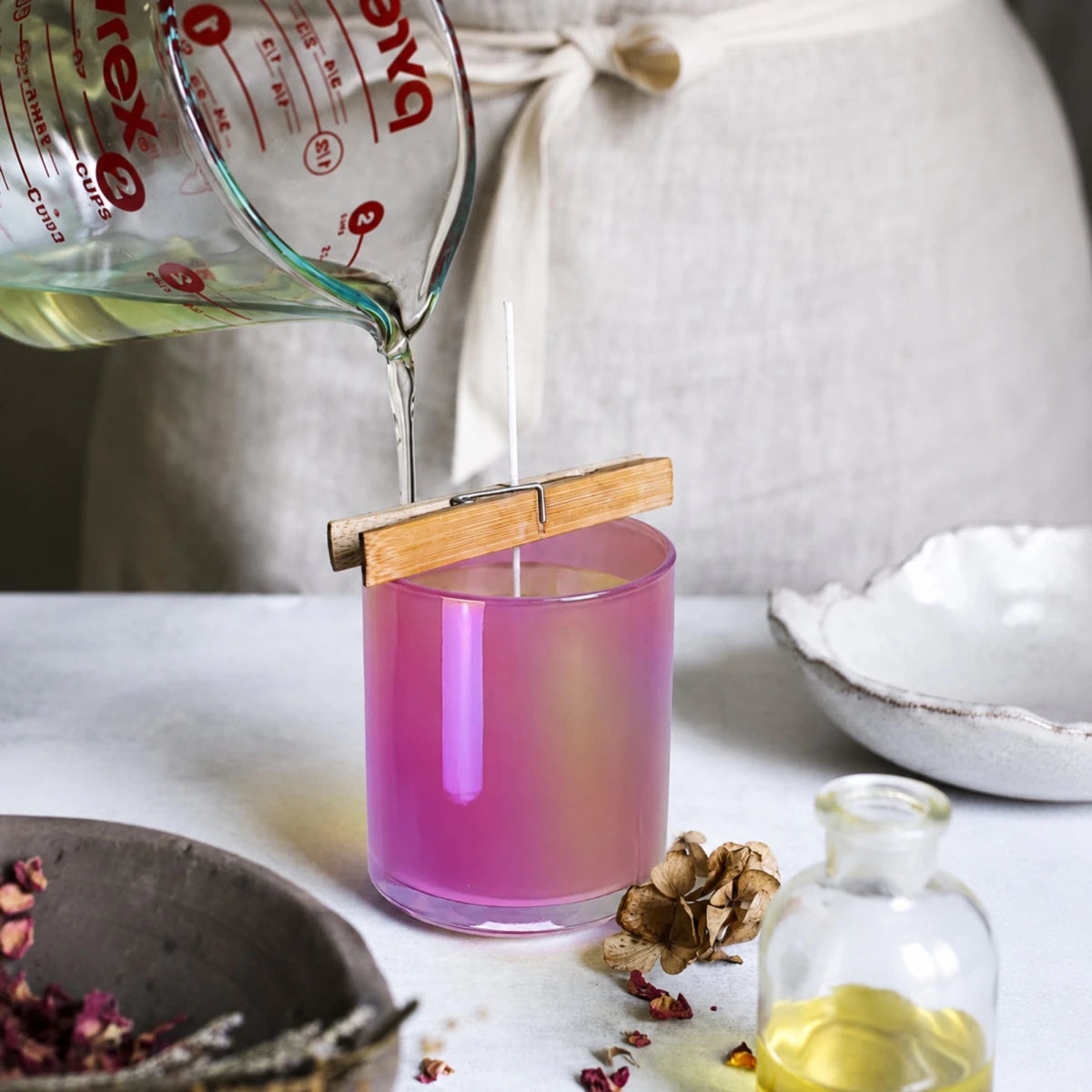 300ml - Mónaco Vaso de Vidrio para Velas - Frasco Rosa Flamingo Pink Arcoíris Tornasol Brillante - Candle Craft
