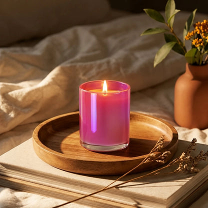 300ml - Mónaco Vaso de Vidrio para Velas - Frasco Rosa Flamingo Pink Arcoíris Tornasol Brillante - Candle Craft