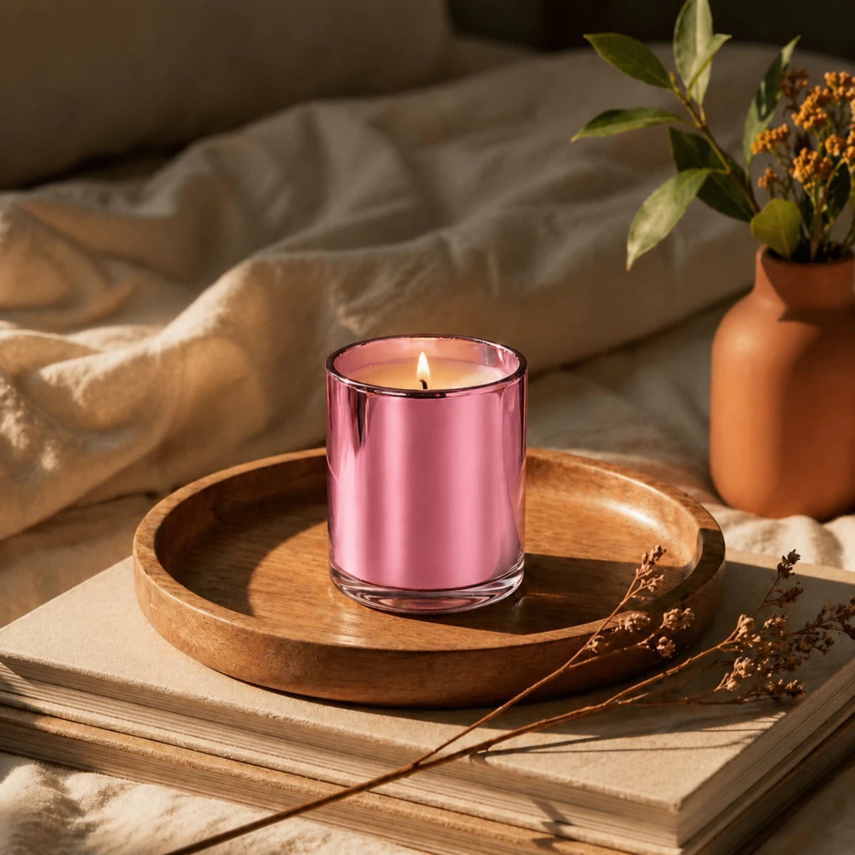 300ml - Mónaco Vaso de vidrio para velas - Frasco Rosa - Metálico - Candle Craft