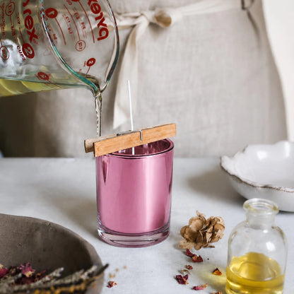 300ml - Mónaco Vaso de vidrio para velas - Frasco Rosa - Metálico - Candle Craft