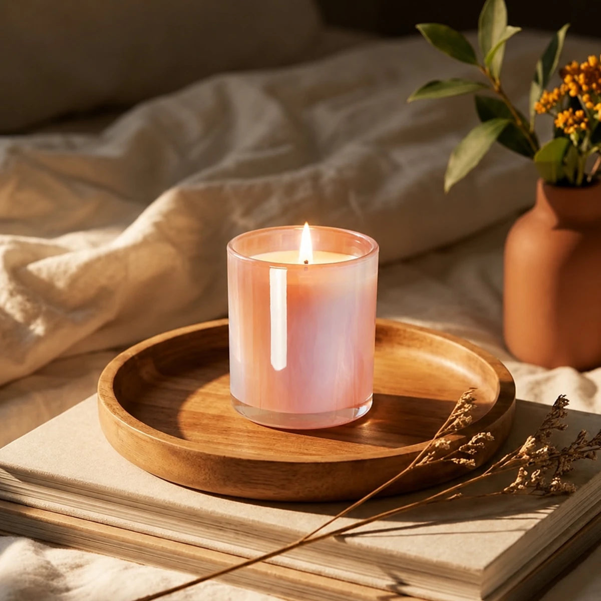 300ml - Mónaco Vaso de Vidrio para Velas - Frasco Rosa Pastel Arcoíris Tornasol - Candle Craft