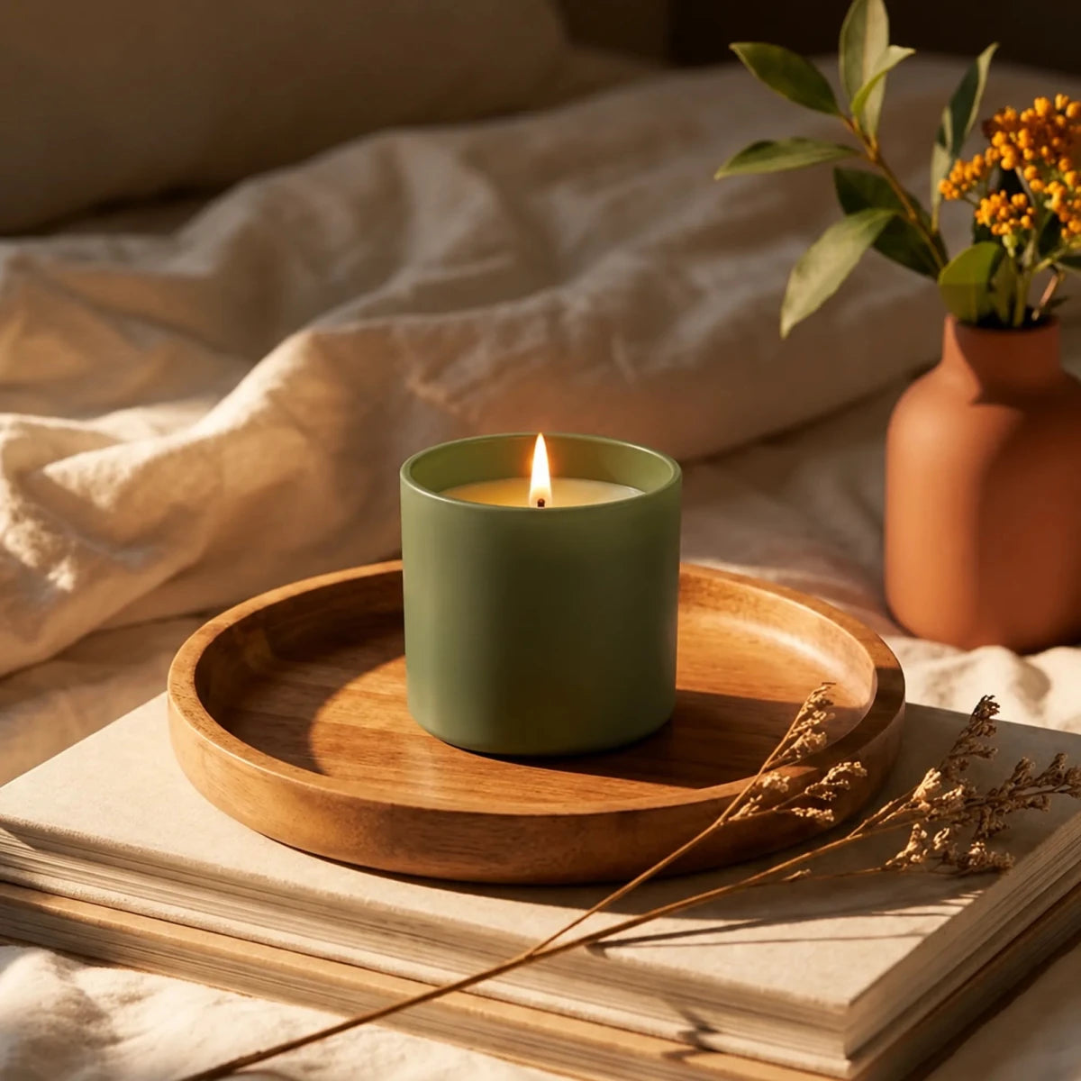 300ml - Mónaco Vaso de vidrio para velas - Frasco Verde Salvia - Mate - Candle Craft