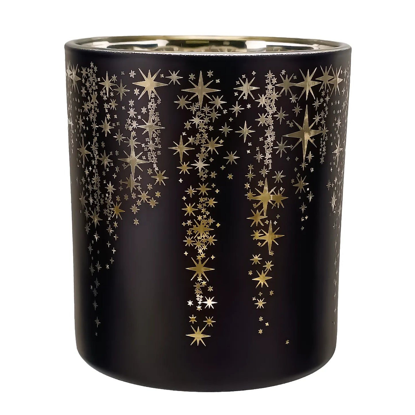 300ml - Mónaco Vaso de vidrio para velas - Negro Mate / Metálico con Siluetas de Estrellas - Candle Craft