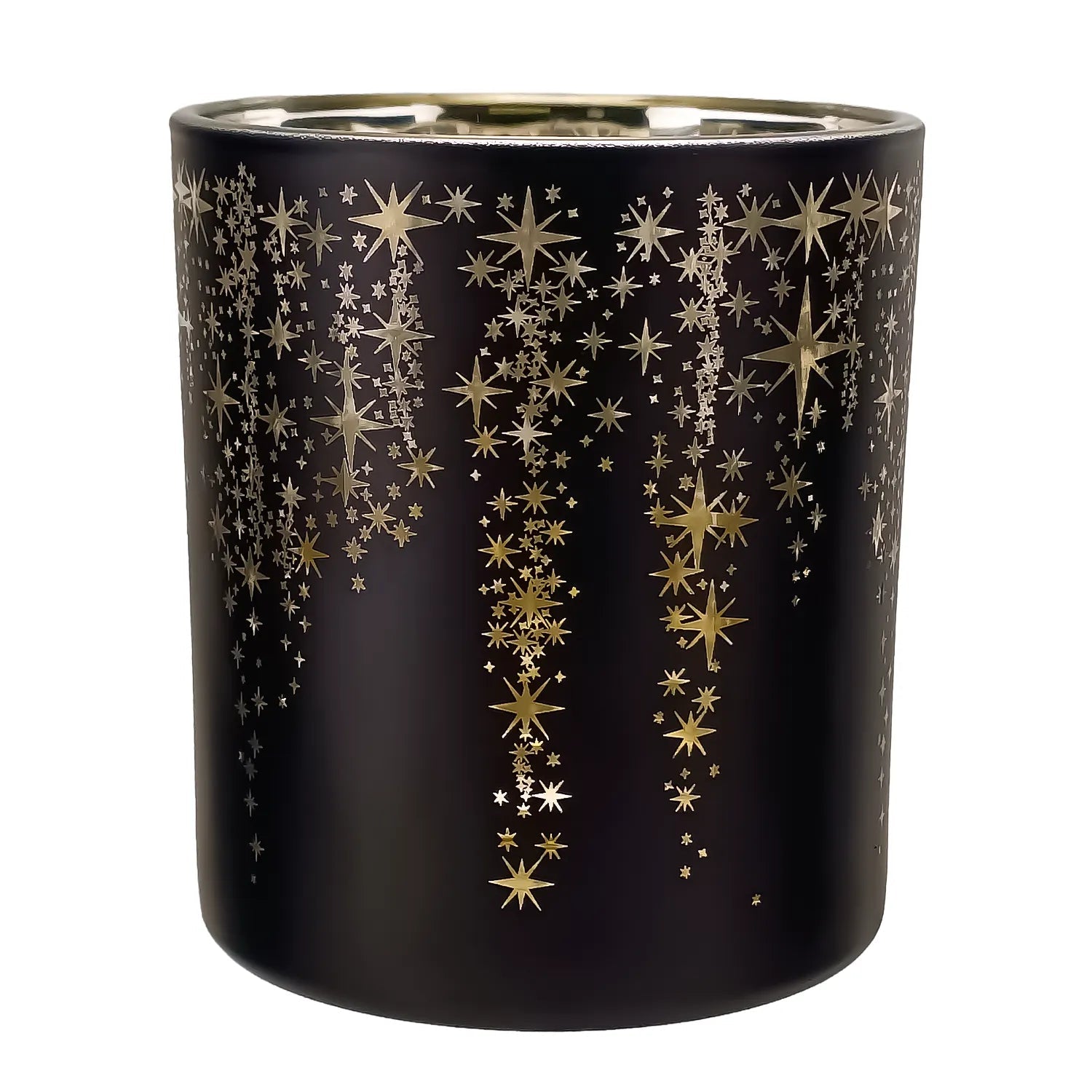 300ml - Mónaco Vaso de vidrio para velas - Negro Mate / Metálico con Siluetas de Estrellas - Candle Craft