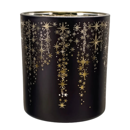 300ml - Mónaco Vaso de vidrio para velas - Negro Mate / Metálico con Siluetas de Estrellas - Candle Craft