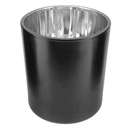 300ml - Mónaco Vaso de vidrio para velas - Negro Mate / Plata Metálico - Candle Craft