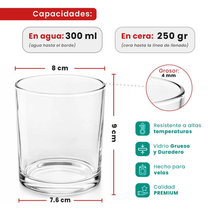 300ml - Mónaco Vaso de vidrio para velas - Transparente - Candle Craft