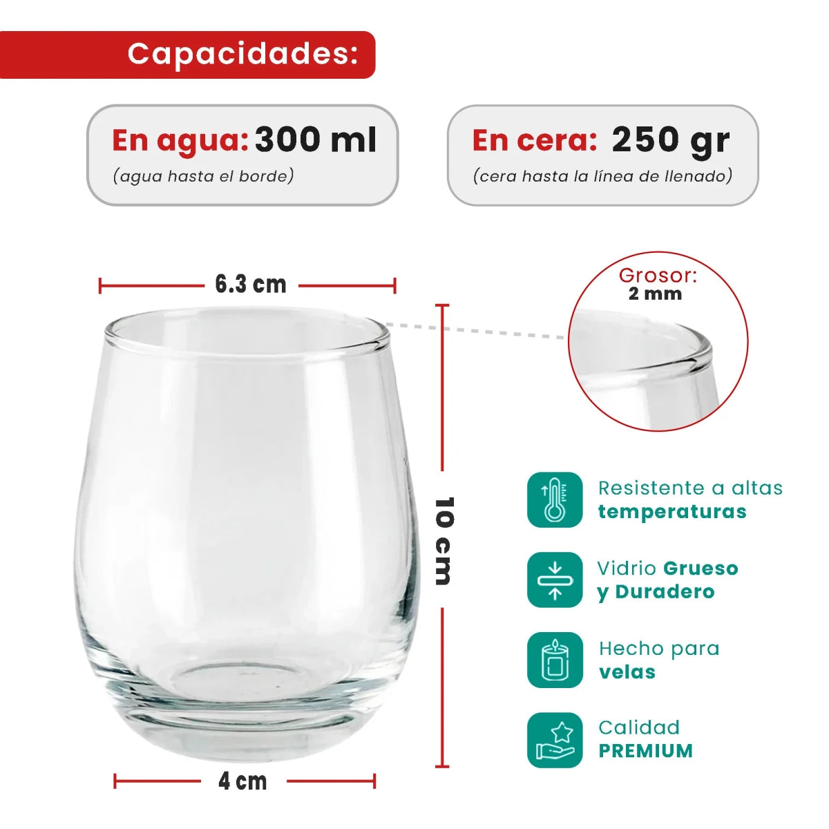 300ml - Mónaco Vaso de vidrio Redondo para velas - Transparente - Candle Craft
