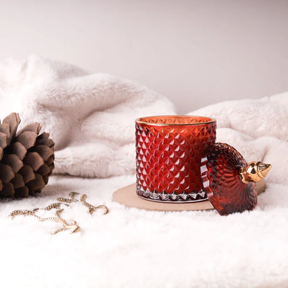 300ml - París Vaso de lujo de vidrio para velas - Ámbar tono rojo con Oro - Candle Craft