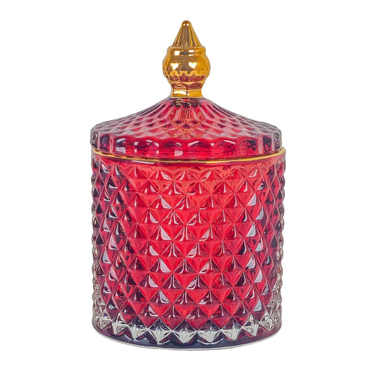 300ml - París Vaso de lujo de vidrio para velas - Ámbar tono rojo con Oro - Candle Craft