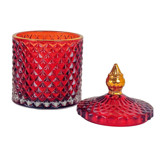 300ml - París Vaso de lujo de vidrio para velas - Ámbar tono rojo con Oro - Candle Craft
