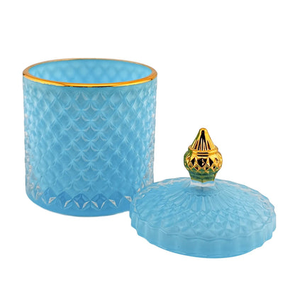 300ml - París Vaso de lujo de vidrio para velas Azul Pastel - Azul Turquesa / Azul Bebé con Oro - Candle Craft