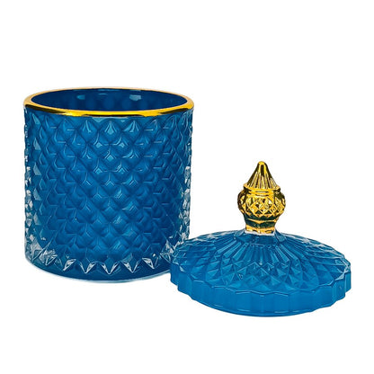 300ml - París Vaso de lujo de vidrio para velas Azul Pastel - Frasco Azul Royal - Con Oro - Candle Craft