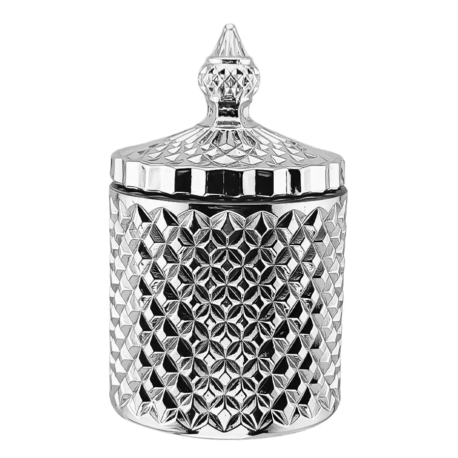 300ml - París Vaso de lujo de vidrio para velas - Frasco de vidrio Plateado Metálico - Candle Craft