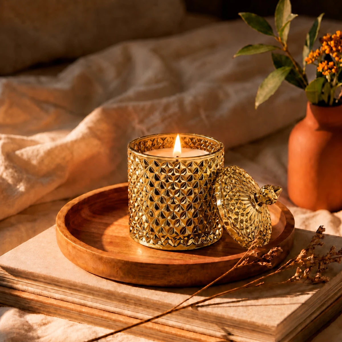 300ml - París Vaso de lujo de vidrio para velas - Frasco Dorado Metálico - Candle Craft