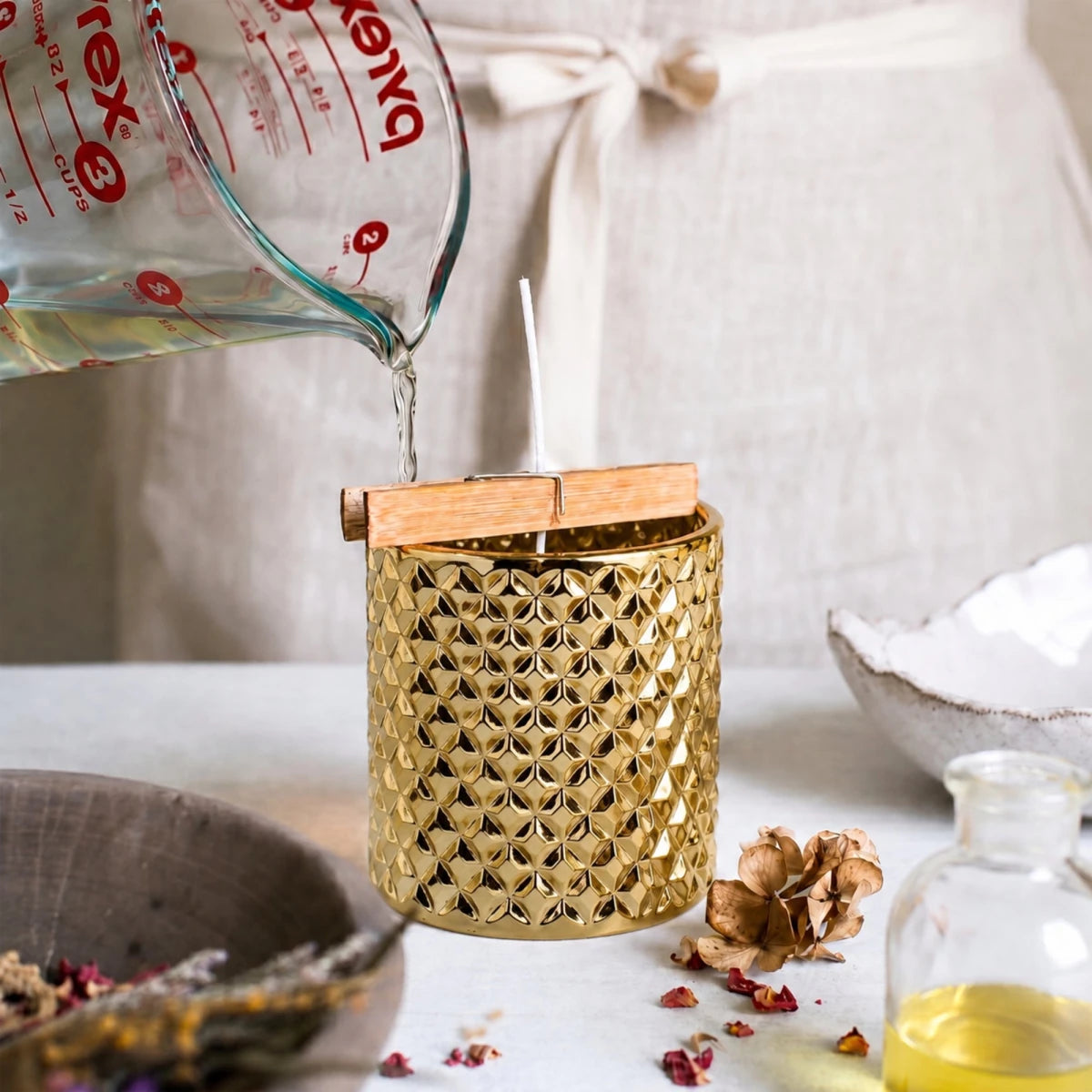 300ml - París Vaso de lujo de vidrio para velas - Frasco Dorado Metálico - Candle Craft
