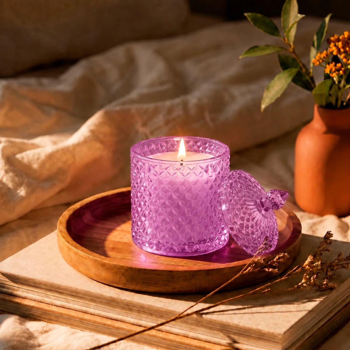300ml - París Vaso de lujo de vidrio para velas - Frasco Fucsia / Morado Claro / Magenta - Candle Craft